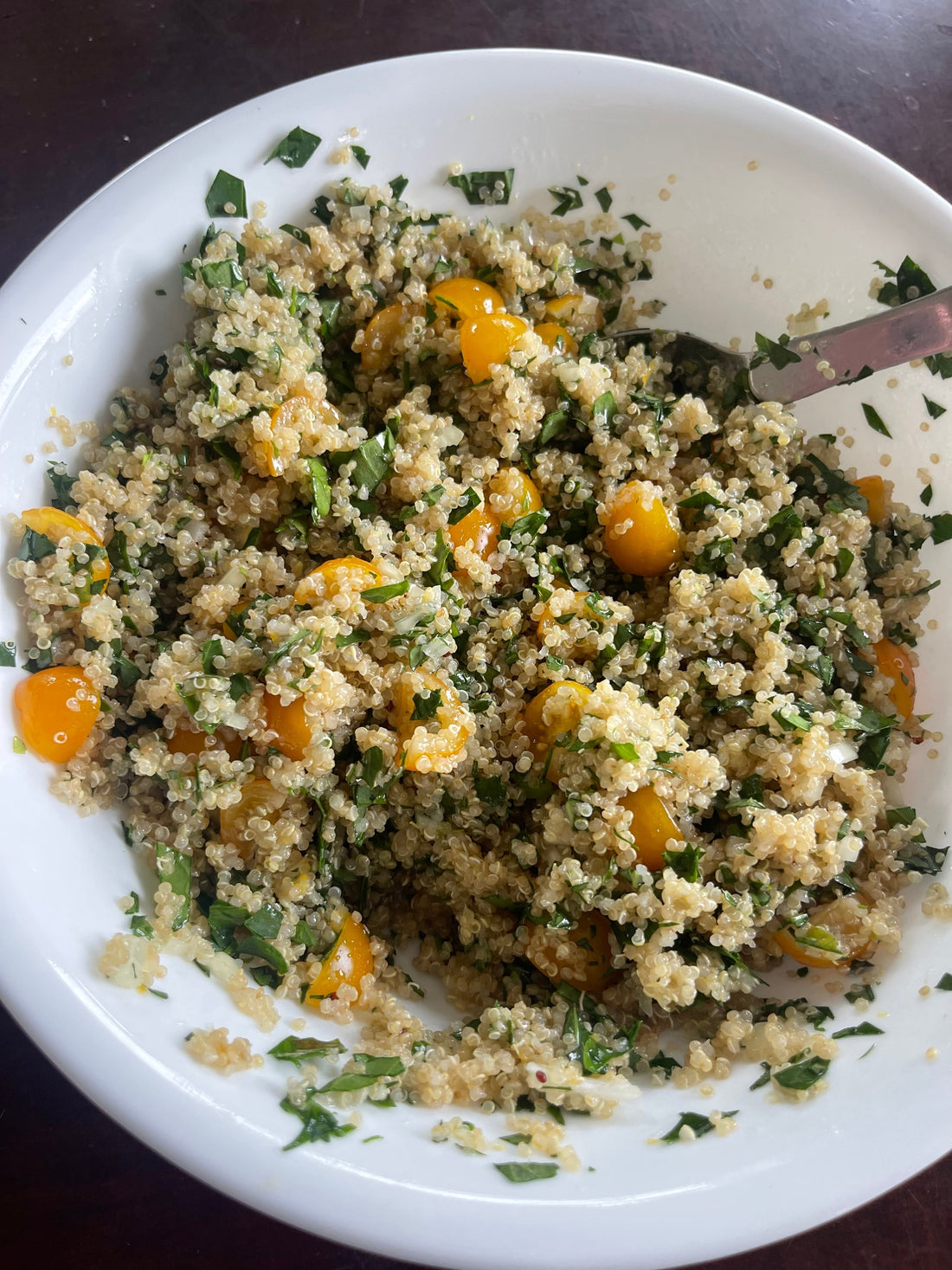 Lambs Quarters Quinoa Bowl with Lemon Dressing